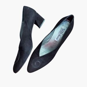 Vintage 90s d'Rosana Charna Italian Suede High Vamp Glove Pump Block Heel 9N